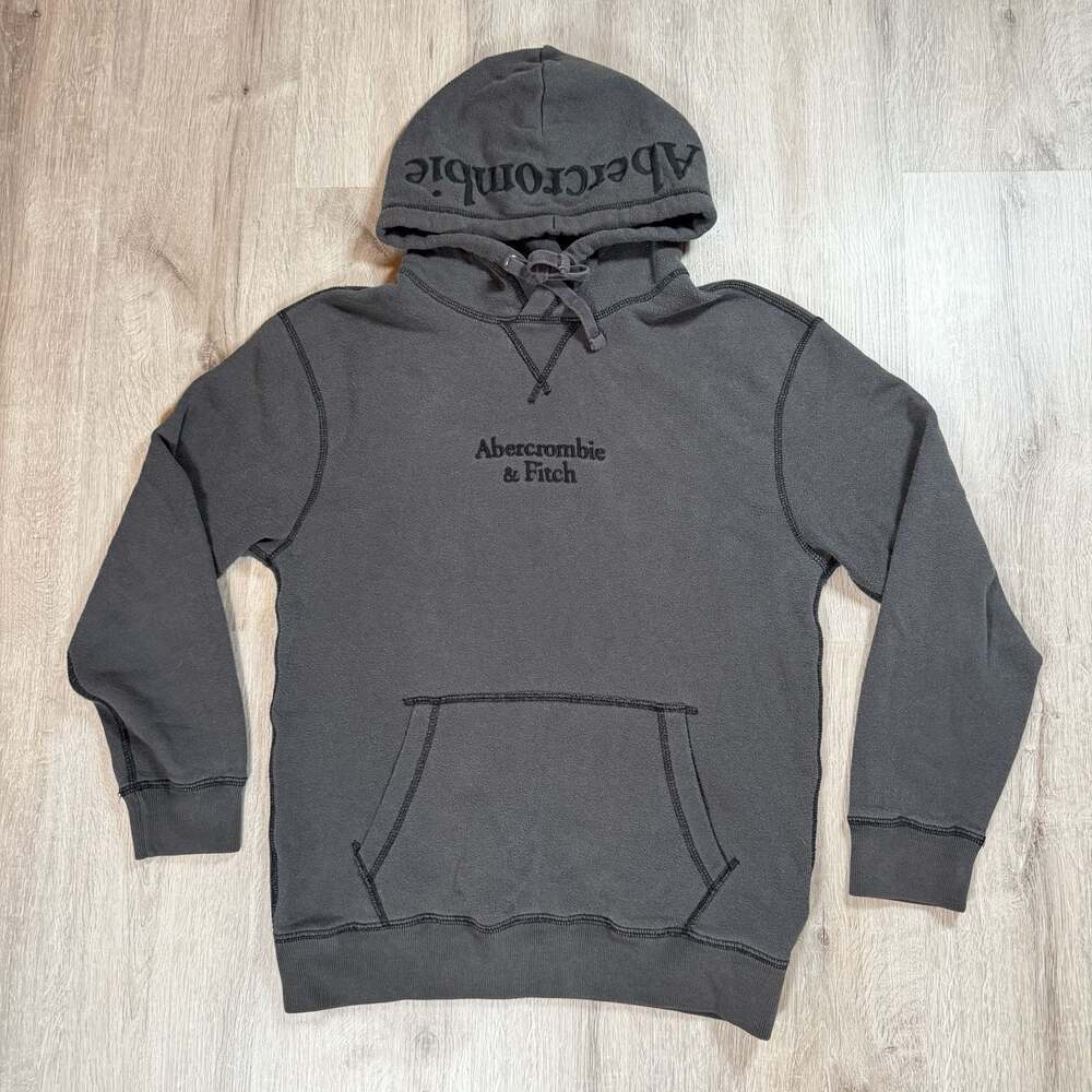 Mens Abercrombie & Fitch Relaxed Fit Charcoal Grey Pullover Hoodie XS Y2K